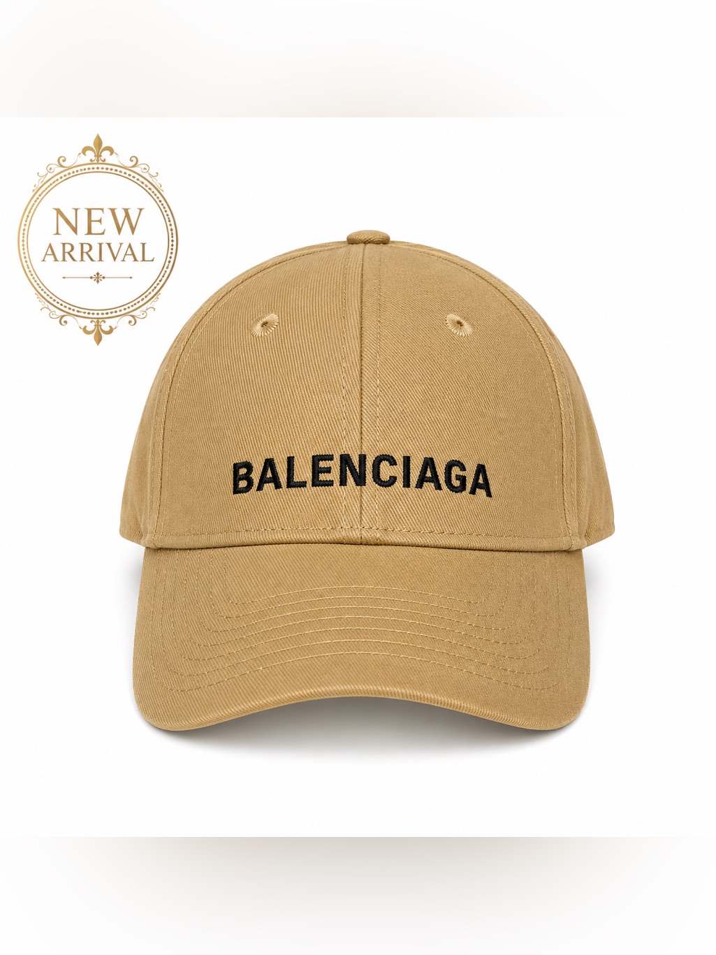 Unisex Beige Embroidered Logo Baseball Cap